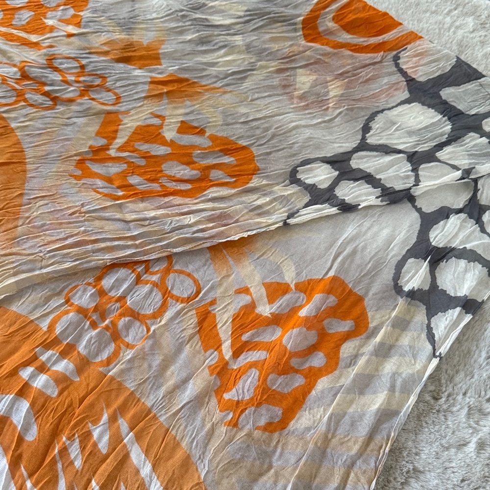Orange and Gray Patterned Linen Scarf